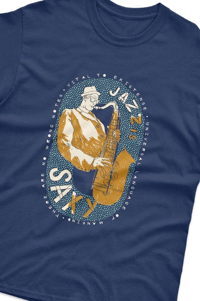 Bad Zebedee Bad Zebedee Men's Jazz Is Saxy T-Shirt in Navy - 3