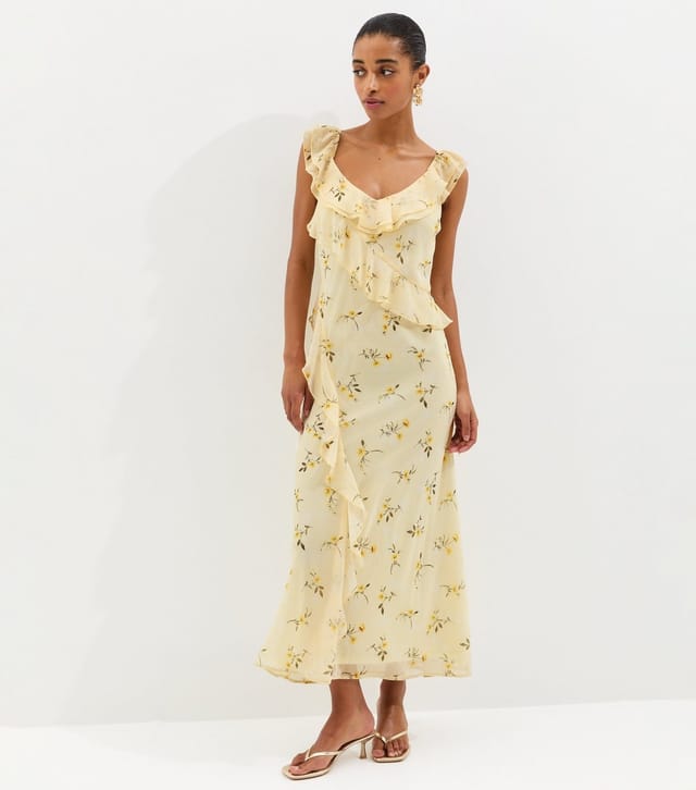 New Look Women's Light Yellow Ditsy Chiffon Ruffle Midi Dress New Look - 2
