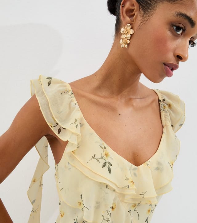 New Look Women's Light Yellow Ditsy Chiffon Ruffle Midi Dress New Look - 3