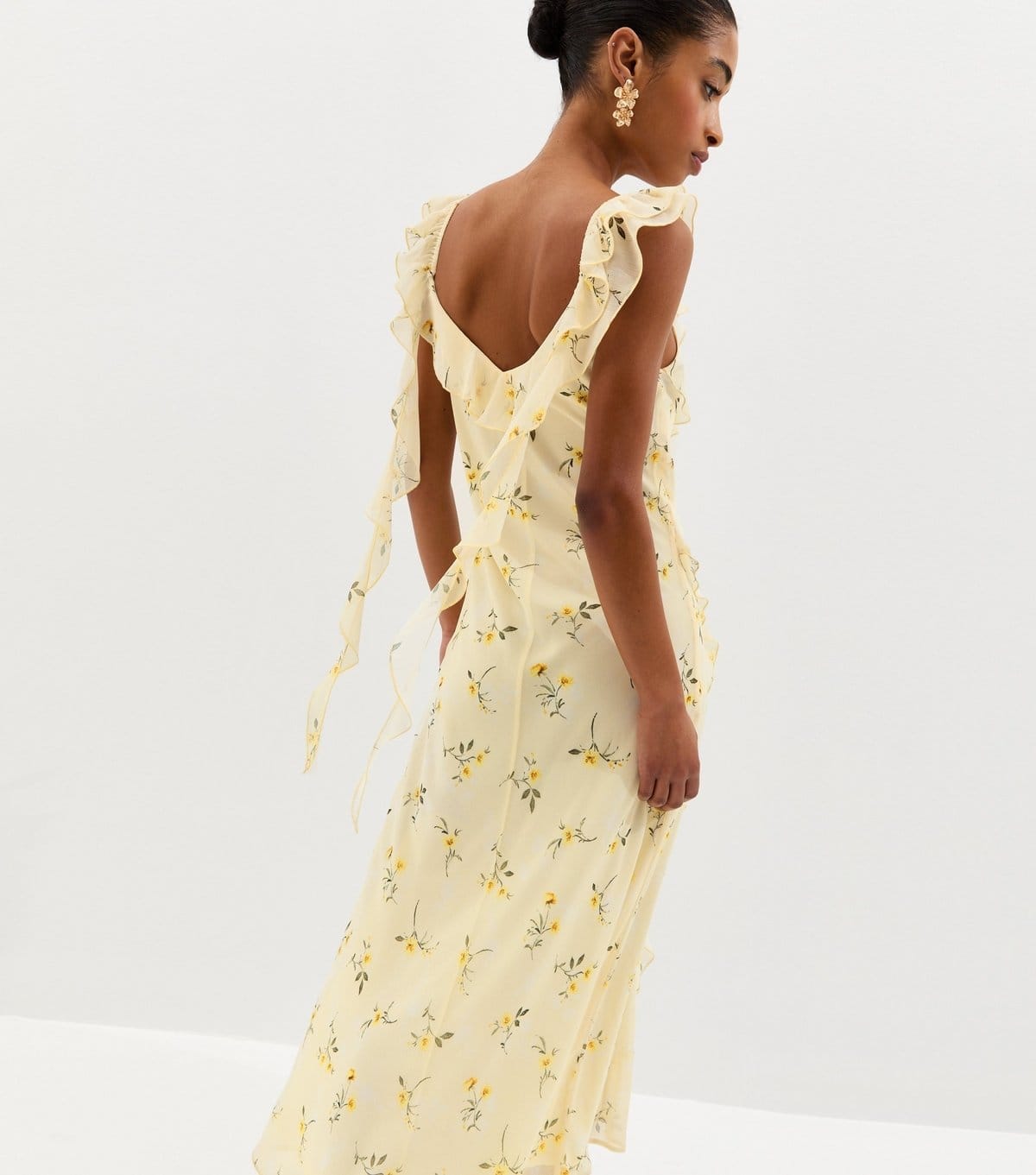 New Look Women's Light Yellow Ditsy Chiffon Ruffle Midi Dress New Look - 4