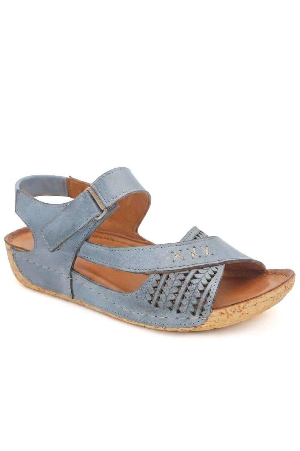 Pavers Pavers Women's All Leather Adjustable Fasten Sandals in Blue