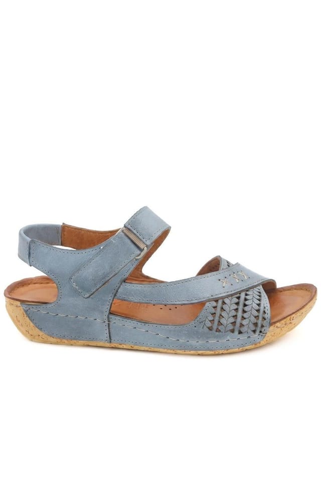 Pavers Pavers Women's All Leather Adjustable Fasten Sandals in Blue - 2