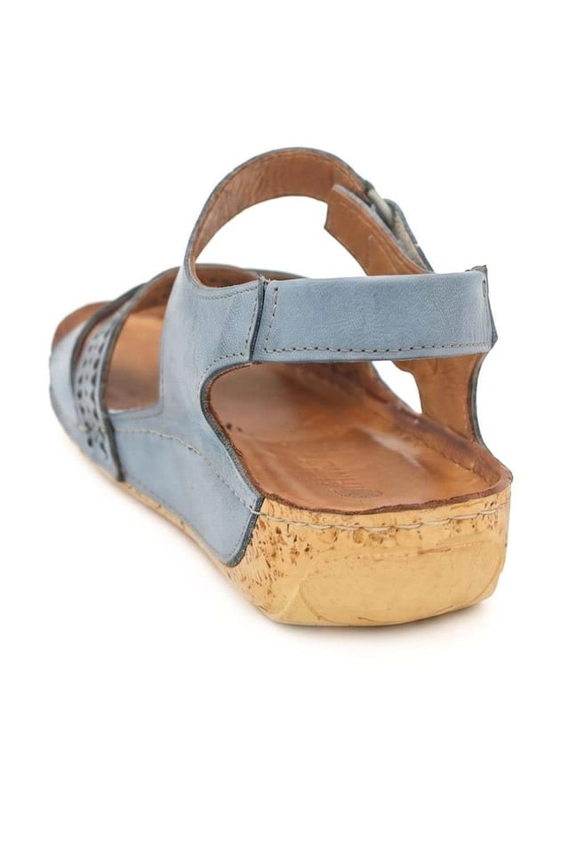 Pavers Pavers Women's All Leather Adjustable Fasten Sandals in Blue - 3
