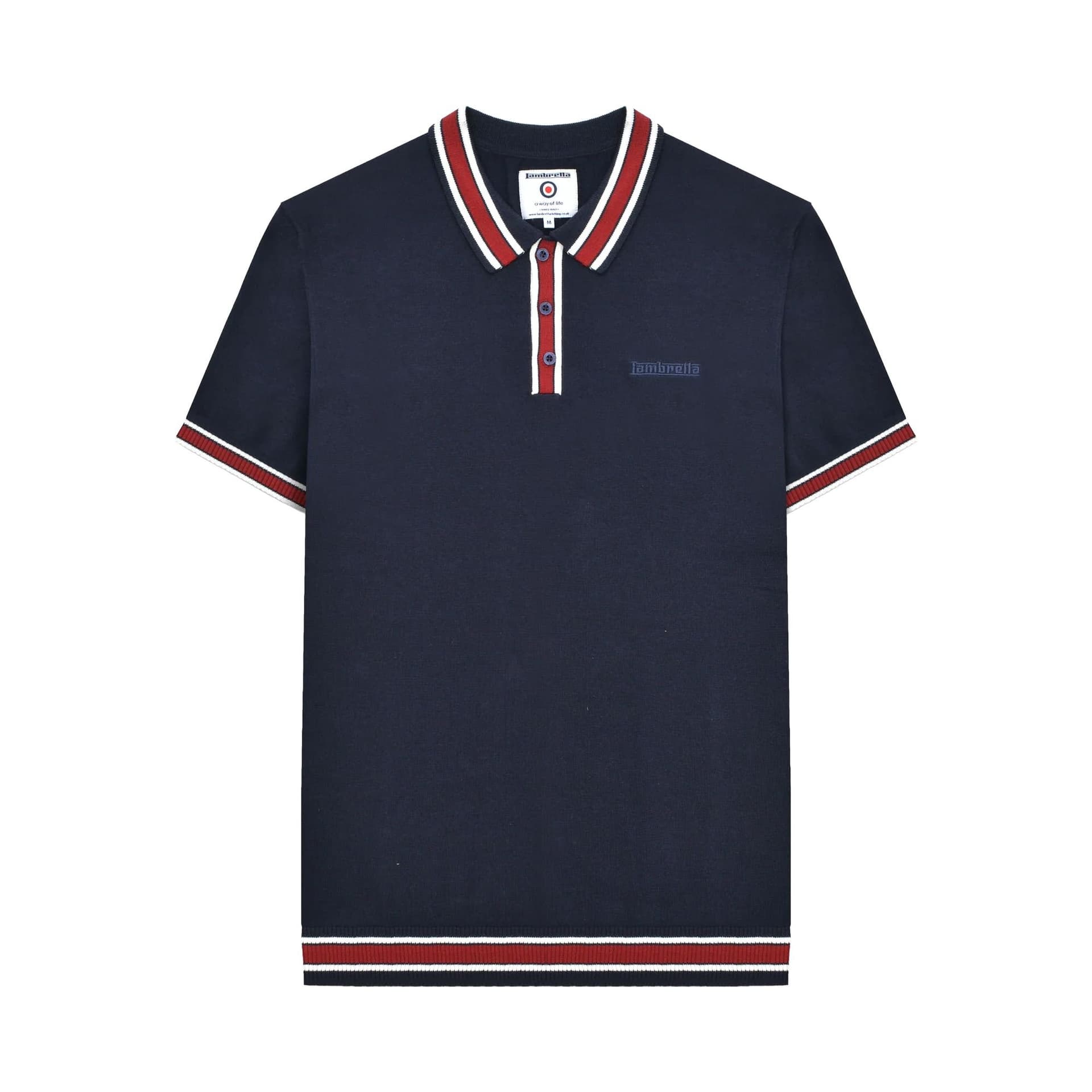 Lambretta Lambretta Men's Valero Knitted Tipped Short-Sleeved Polo Shirt in Navy