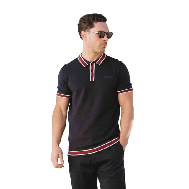 Lambretta Lambretta Men's Valero Knitted Tipped Short-Sleeved Polo Shirt in Navy - 3