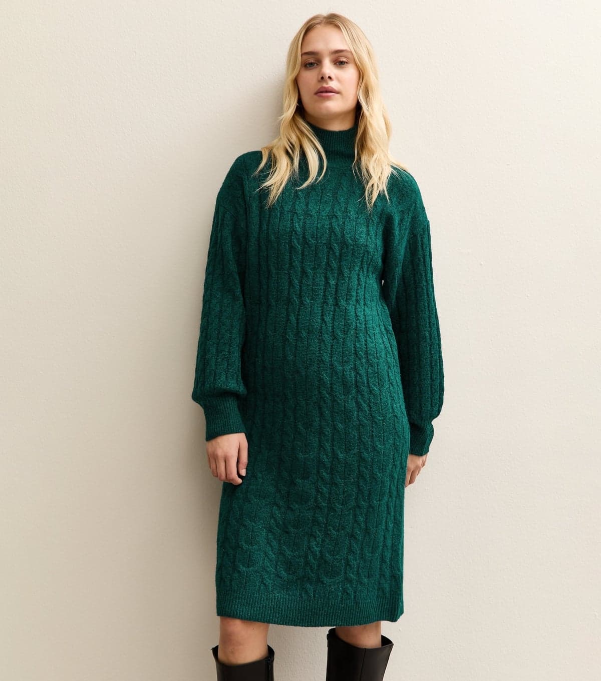 Sunshine Soul Women's Dark Green High Neck Jumper Dress Sunshine Soul New Look