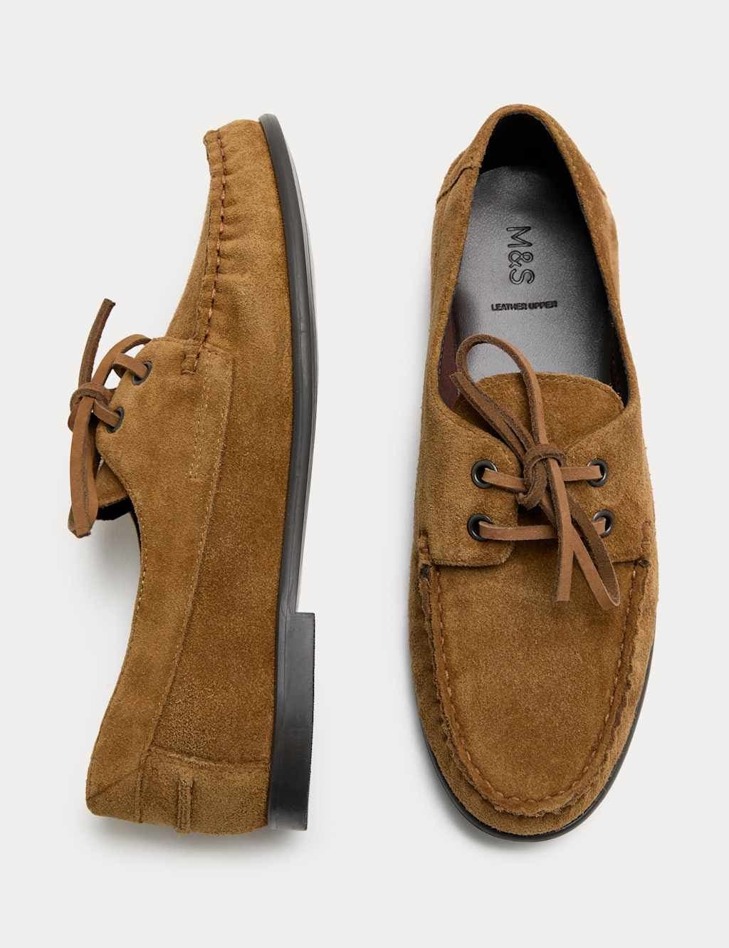 Marks & Spencer M&S Suede Lace Up Flat Boat Shoes Dark Taupe