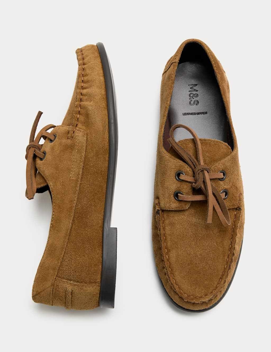 Marks & Spencer M&S Suede Lace Up Flat Boat Shoes Dark Taupe - 1