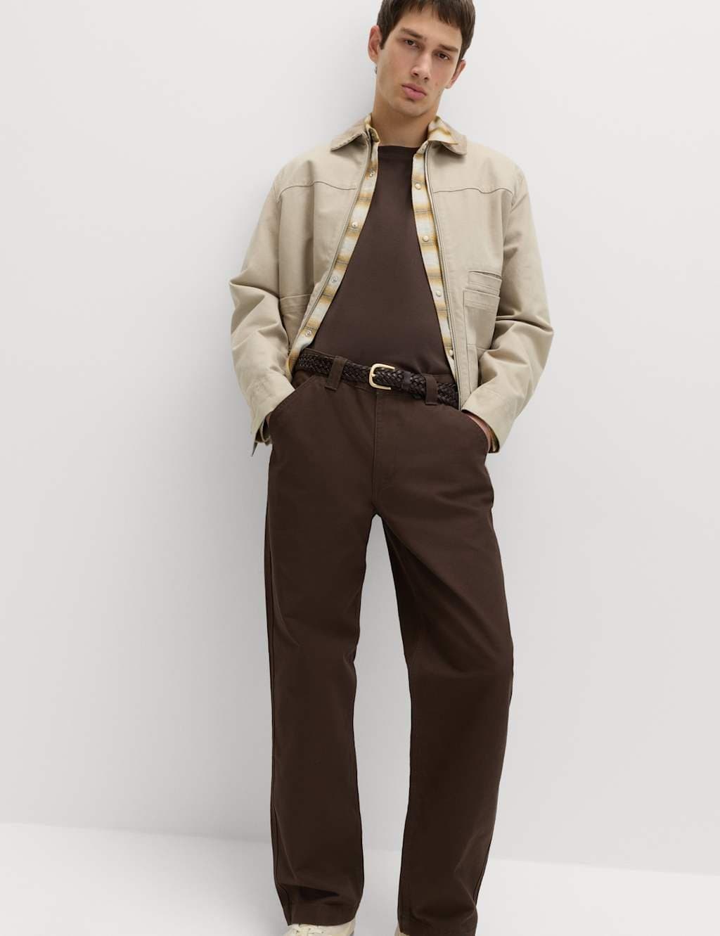 Marks & Spencer M&S Loose Fit Pure Cotton Utility Trousers Bitter Chocolate