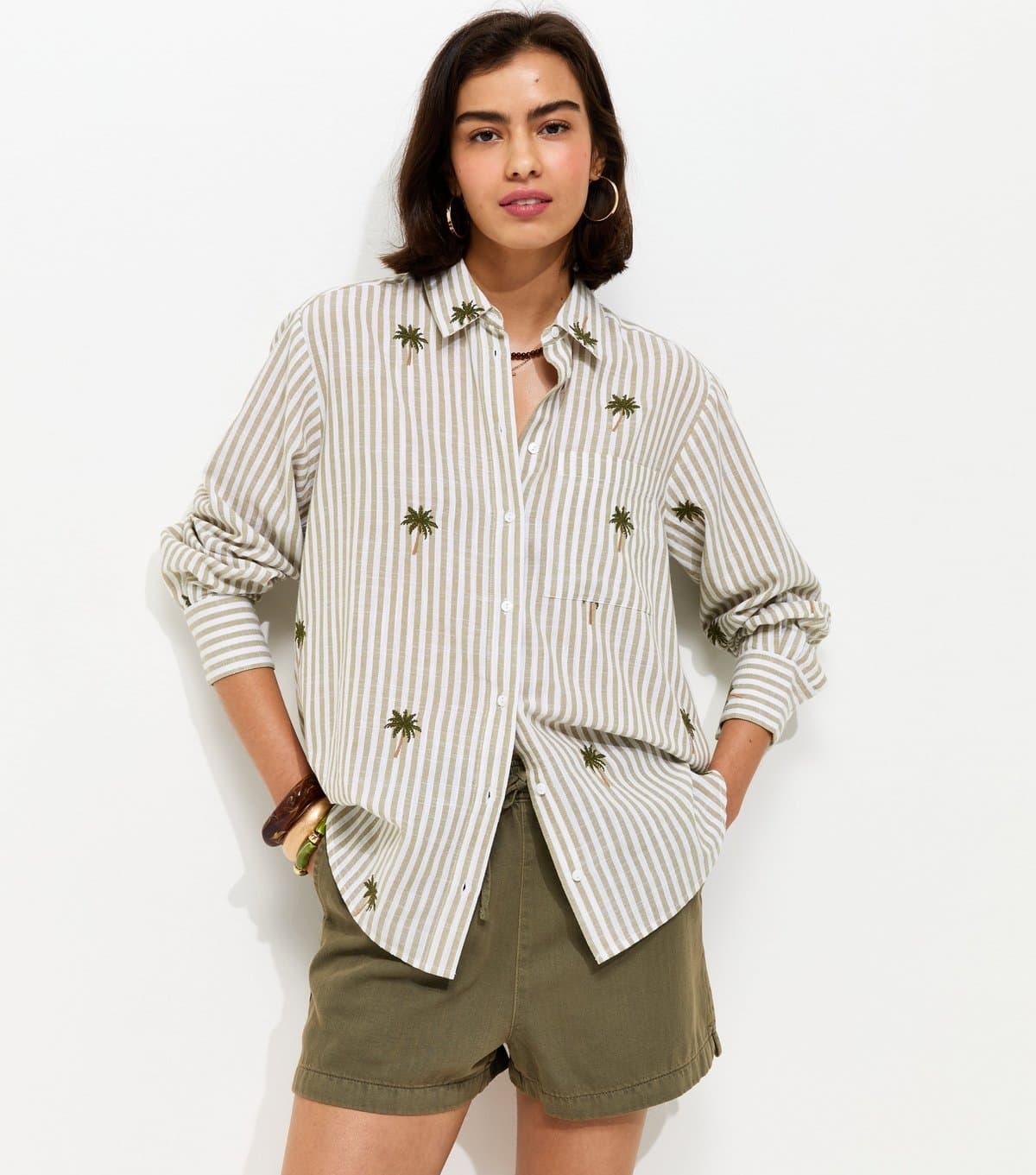 New Look Women's Dark Khaki Cotton Twill Pull On Drawstring Shorts New Look