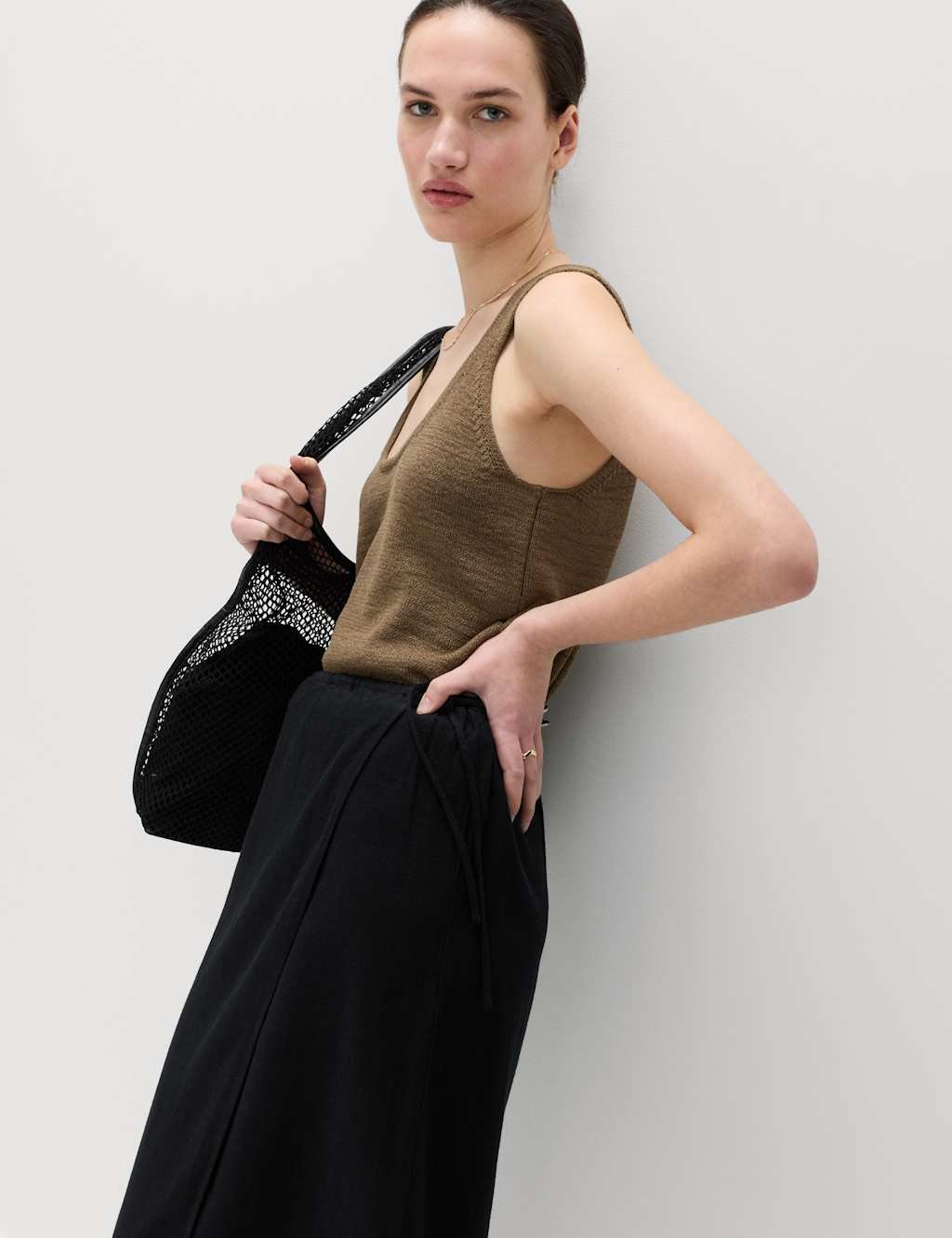 Marks & Spencer M&S Linen Rich Maxi Wrap Skirt Black - 3