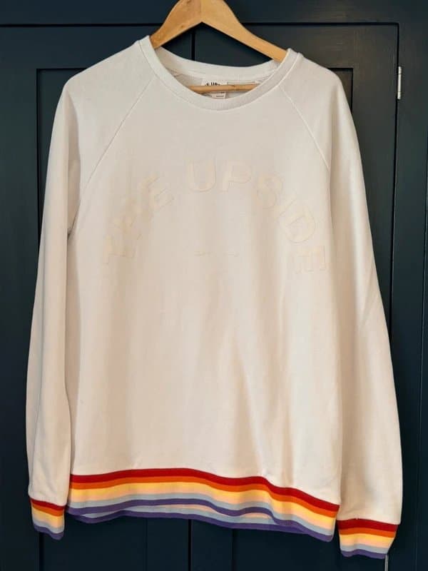 THE UPSIDE The Upside White Rainbow Stripe Sweatshirt Size M Luxury Activewear Logo