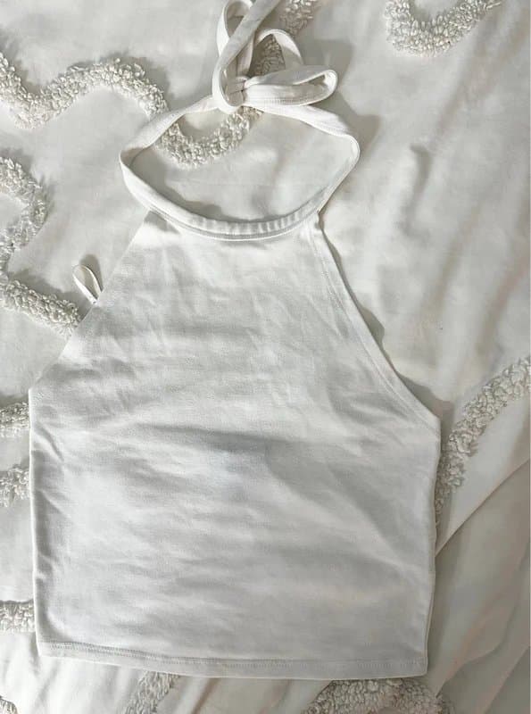 Forever 21 White halter neck tie up backless top