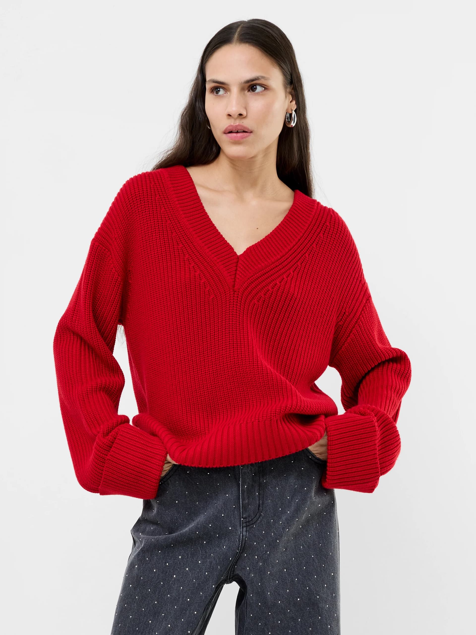 French Connection French Connection Red Knit V-Neck Jumper