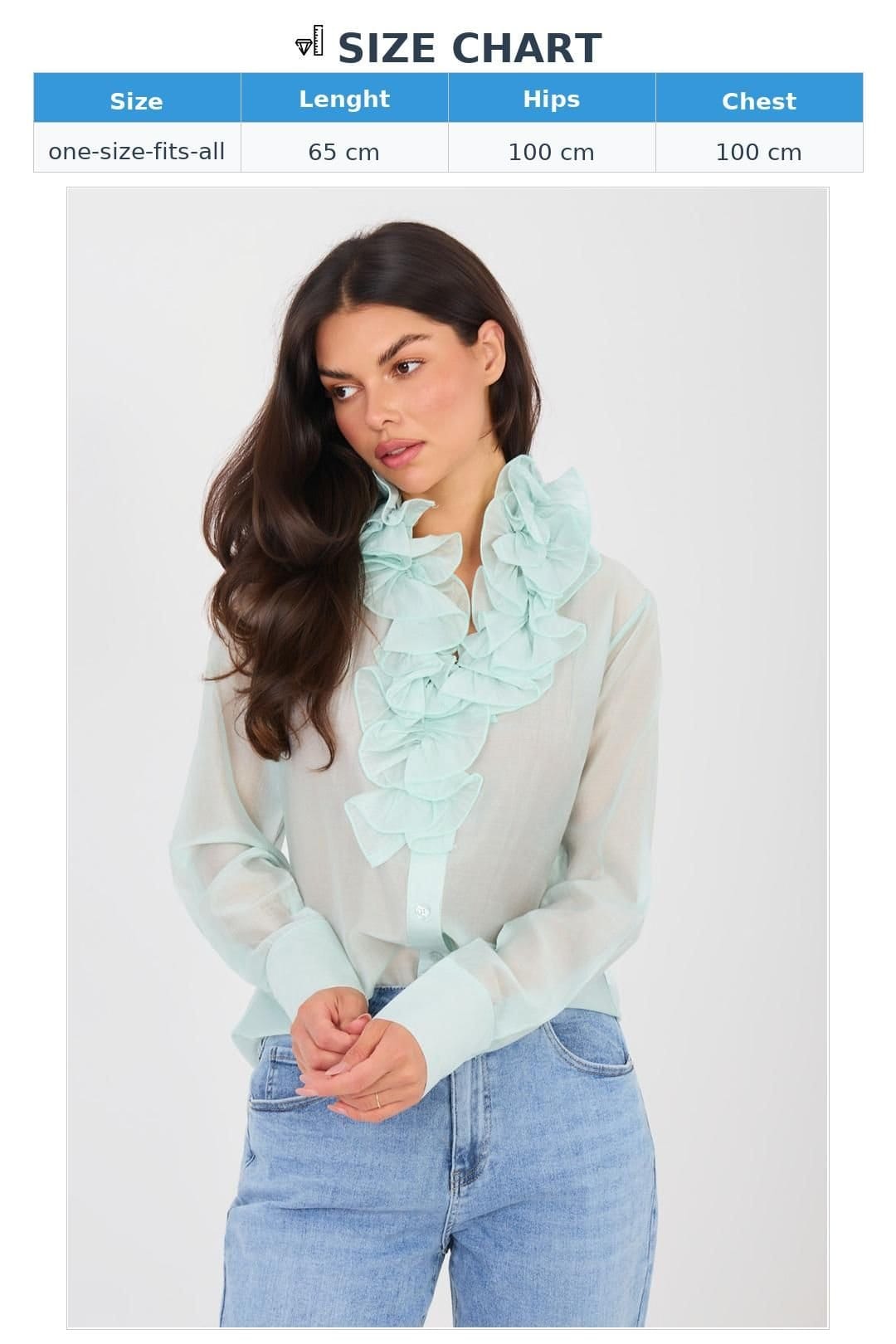 Love Lace Love Lace Women's Sheer Jabot Stand Collar Long Sleeve Shirt in Green - 4