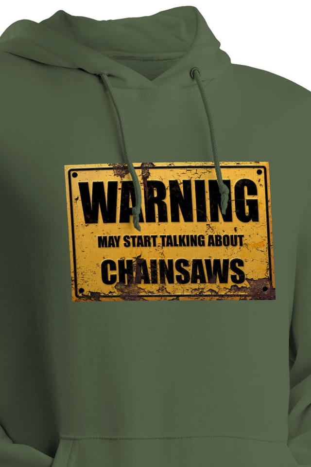 Bad Zebedee Bad Zebedee Men's Warning May Start Talking About Chainsaws Hoodie in Green - 3