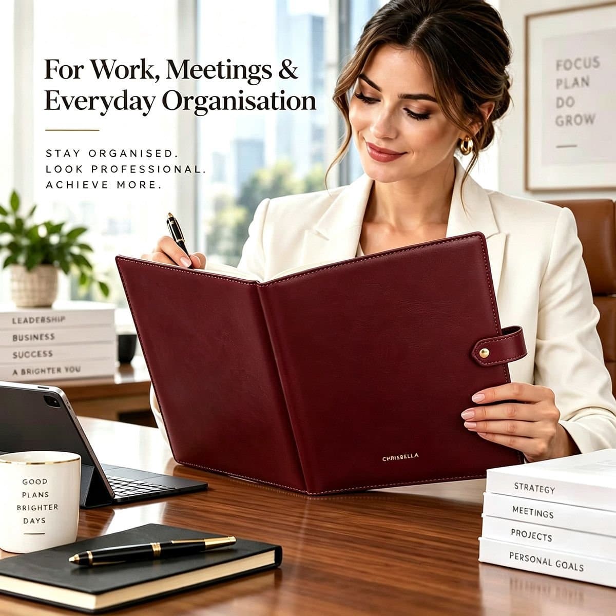 Chrisbella London Chrisbella London Women's Large A4 Business Portfolio with Card Slots & Pen Holders in Burgundy