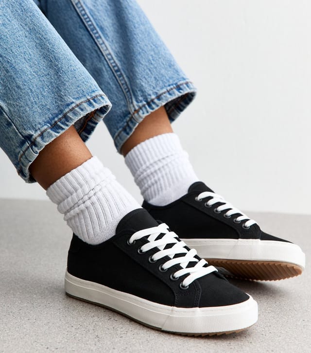 New Look Women's Black Canvas Lace Up Trainers Vegan New Look - 3