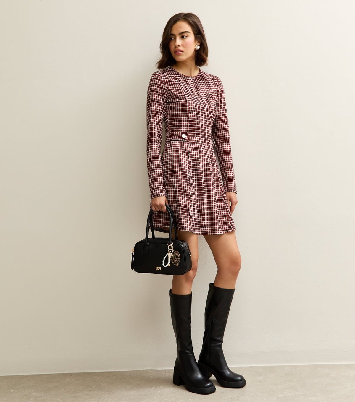 New Look Women's Red Check Long Sleeve Mini Dress New Look