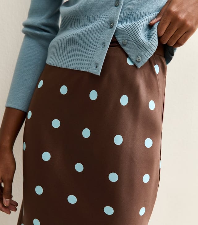 New Look Women's Brown Satin Polka Dot Lace Hem Midi Skirt New Look - 2