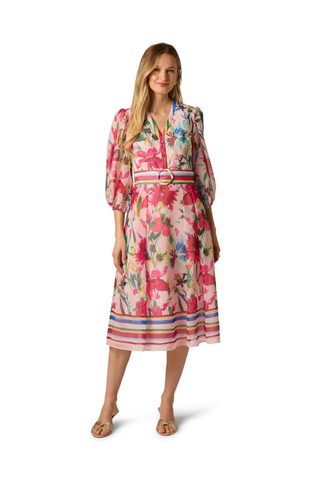 Adrianna Papell Adrianna Papell Women's Printed Stripe Midi Dress in Pale Pink - 2