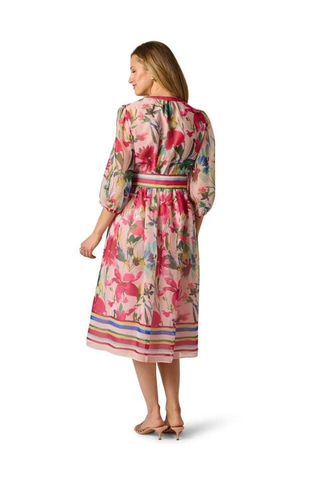 Adrianna Papell Adrianna Papell Women's Printed Stripe Midi Dress in Pale Pink - 3