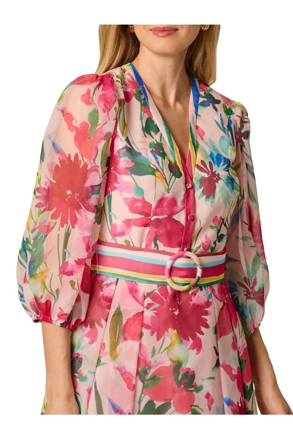 Adrianna Papell Adrianna Papell Women's Printed Stripe Midi Dress in Pale Pink - 4