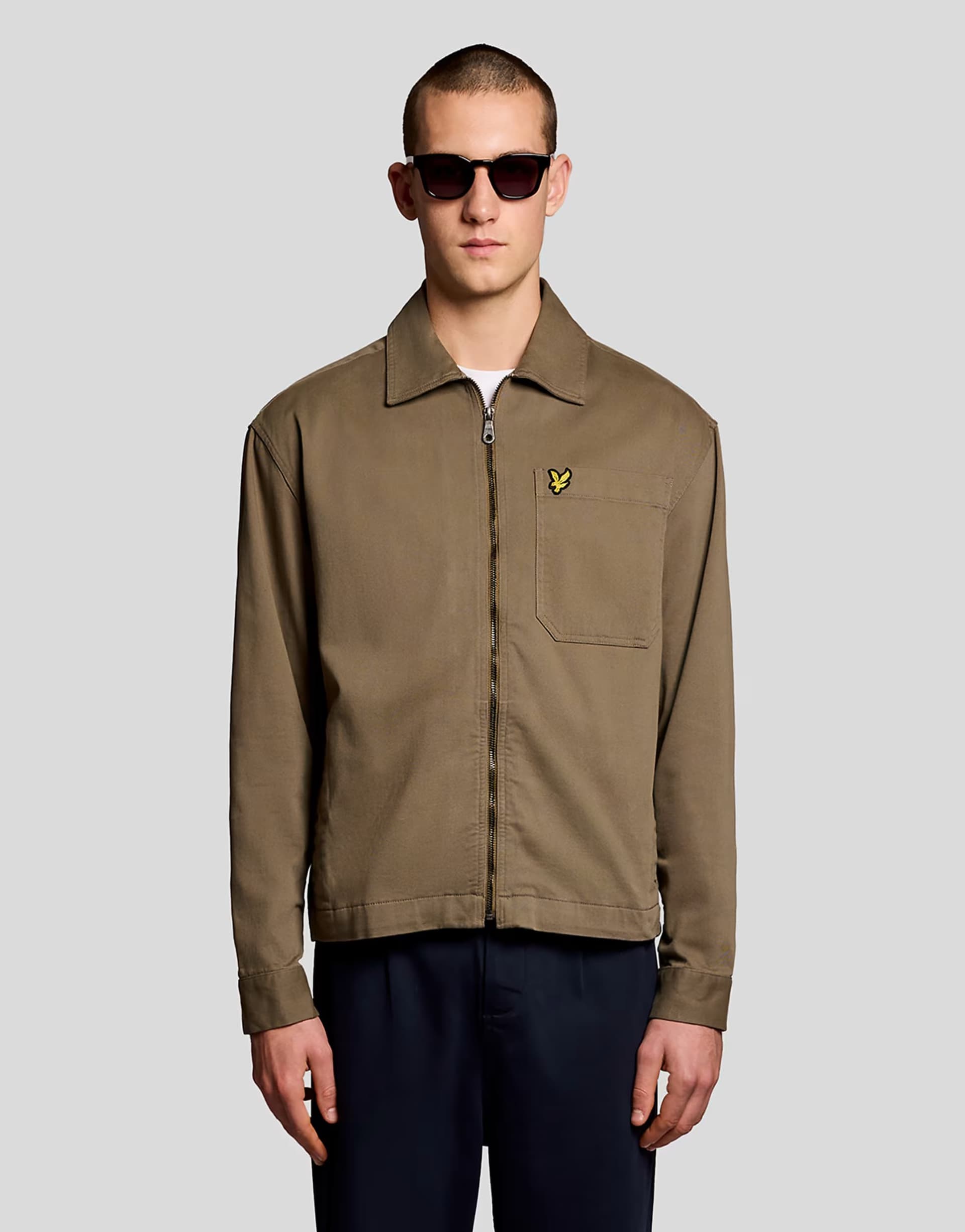 ASOS Lyle & Scott Ls woven shirts enzyme wash zip through overshirt in x569 khaki ash