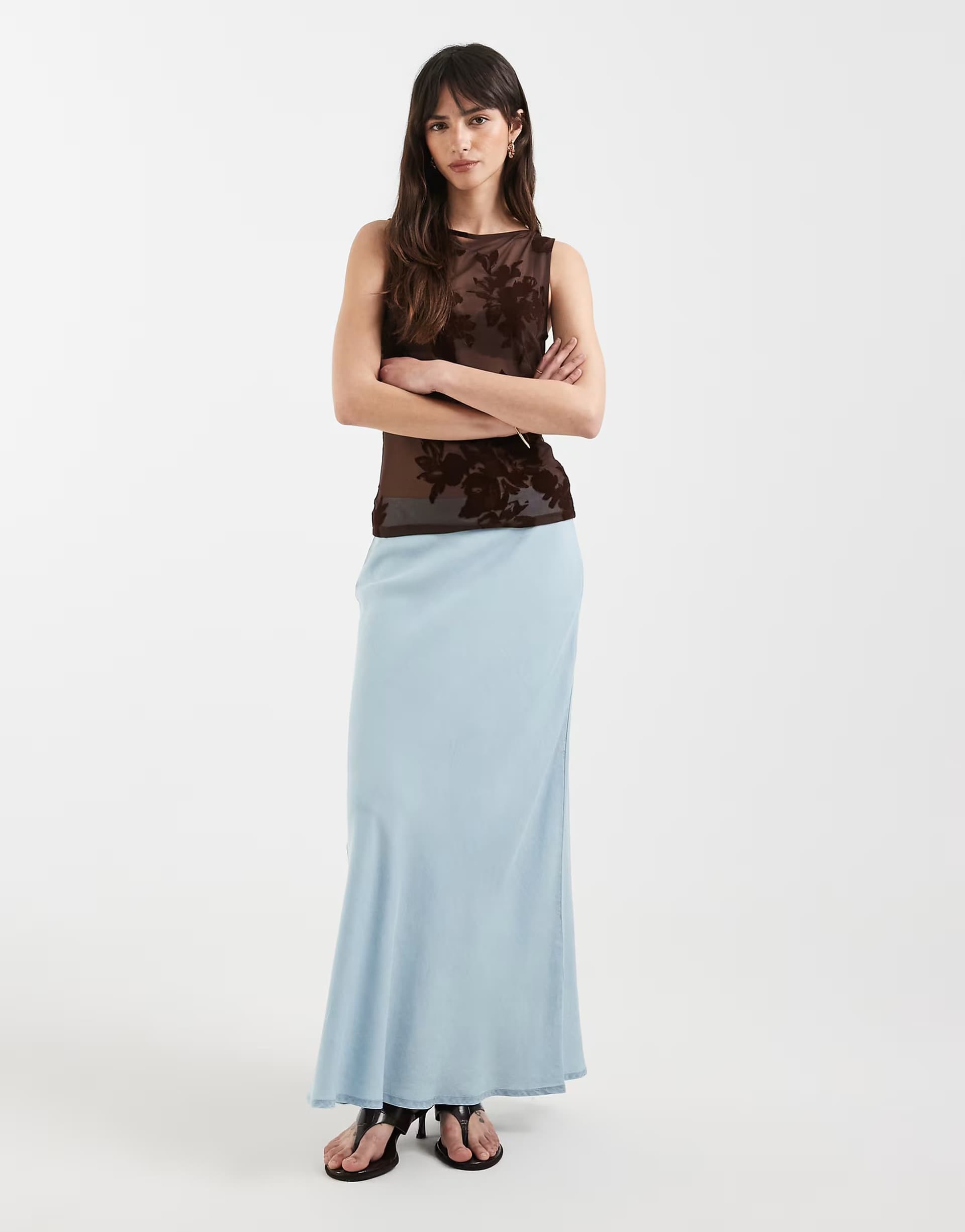 ASOS ONLY chambray denim maxi skirt in light blue