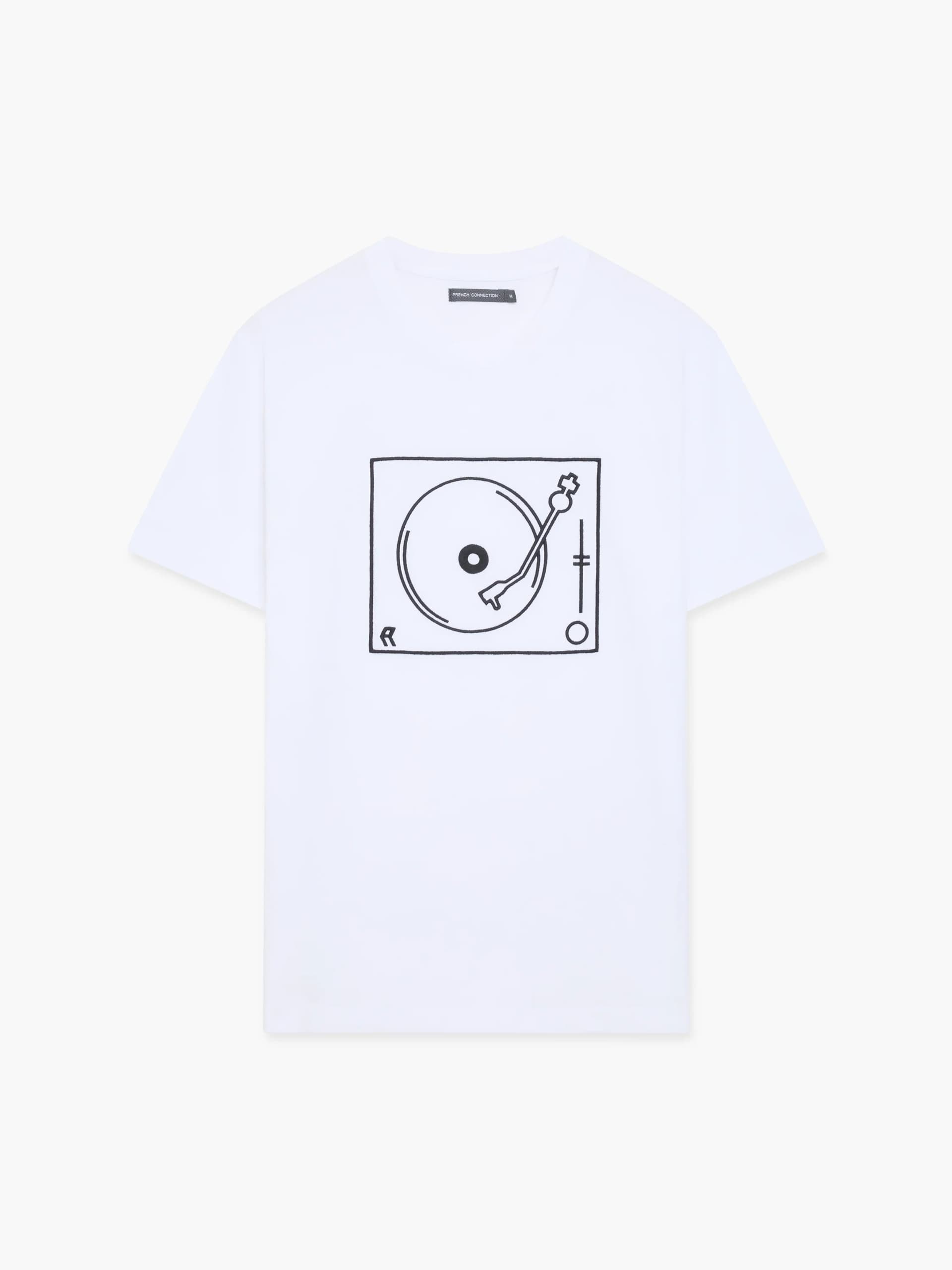 French Connection Short Sleeve Turntable Embroidered Graphic T-Shirt White/Black