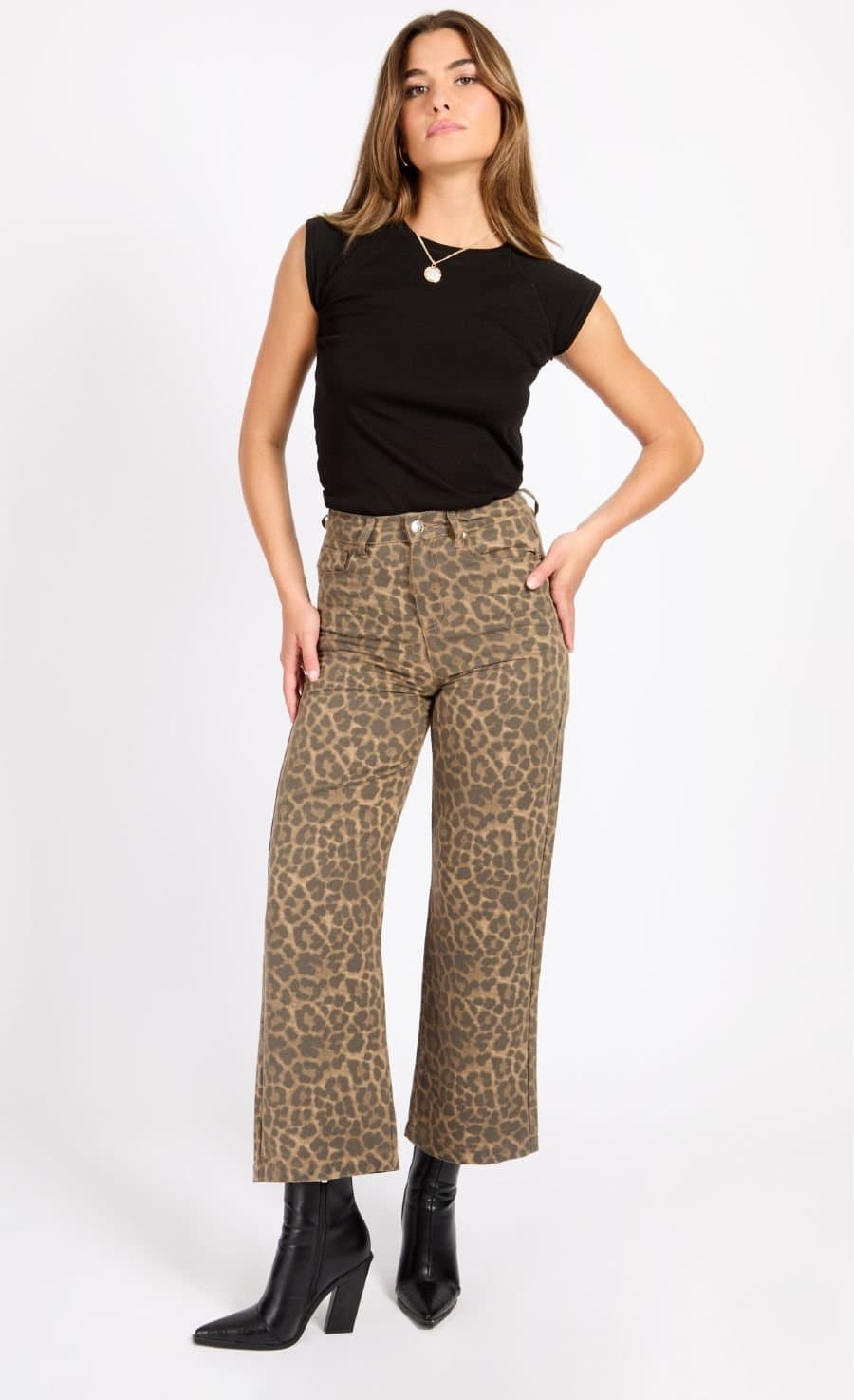 Little Mistress Little Mistress Women's Leopard Print Denim Jeans