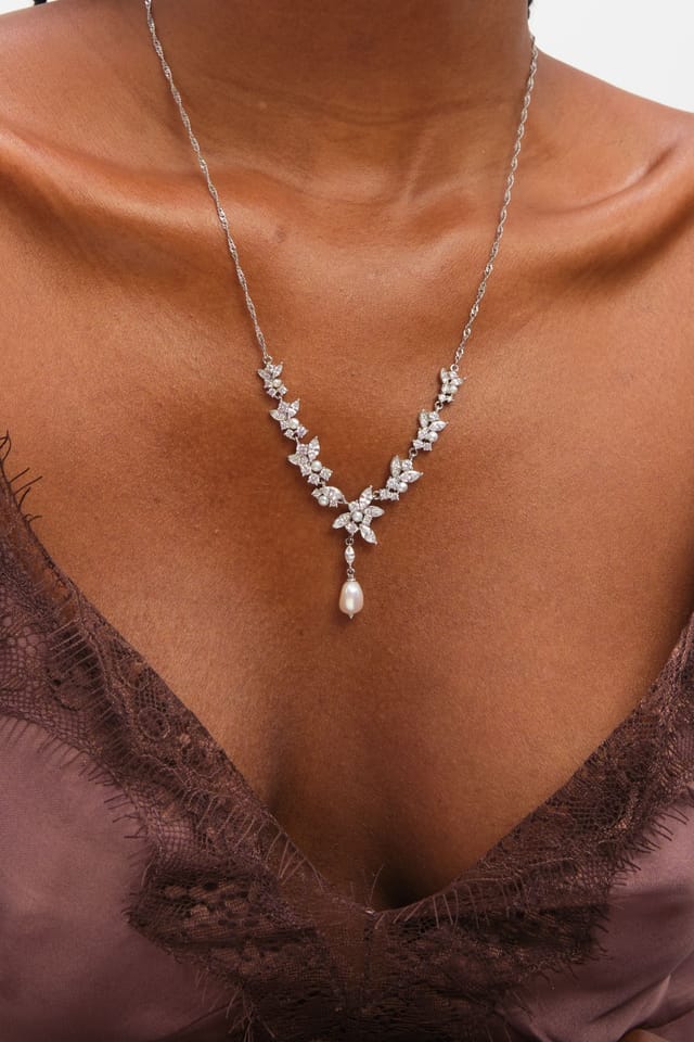 Jon Richard Jon Richard Women's Rhodium Plated Crystal & Freshweater Pearl Y-Drop Necklace in Silver - 2