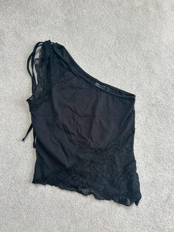 ASOS ASOS black lace asymmetric one shoulder top - 1