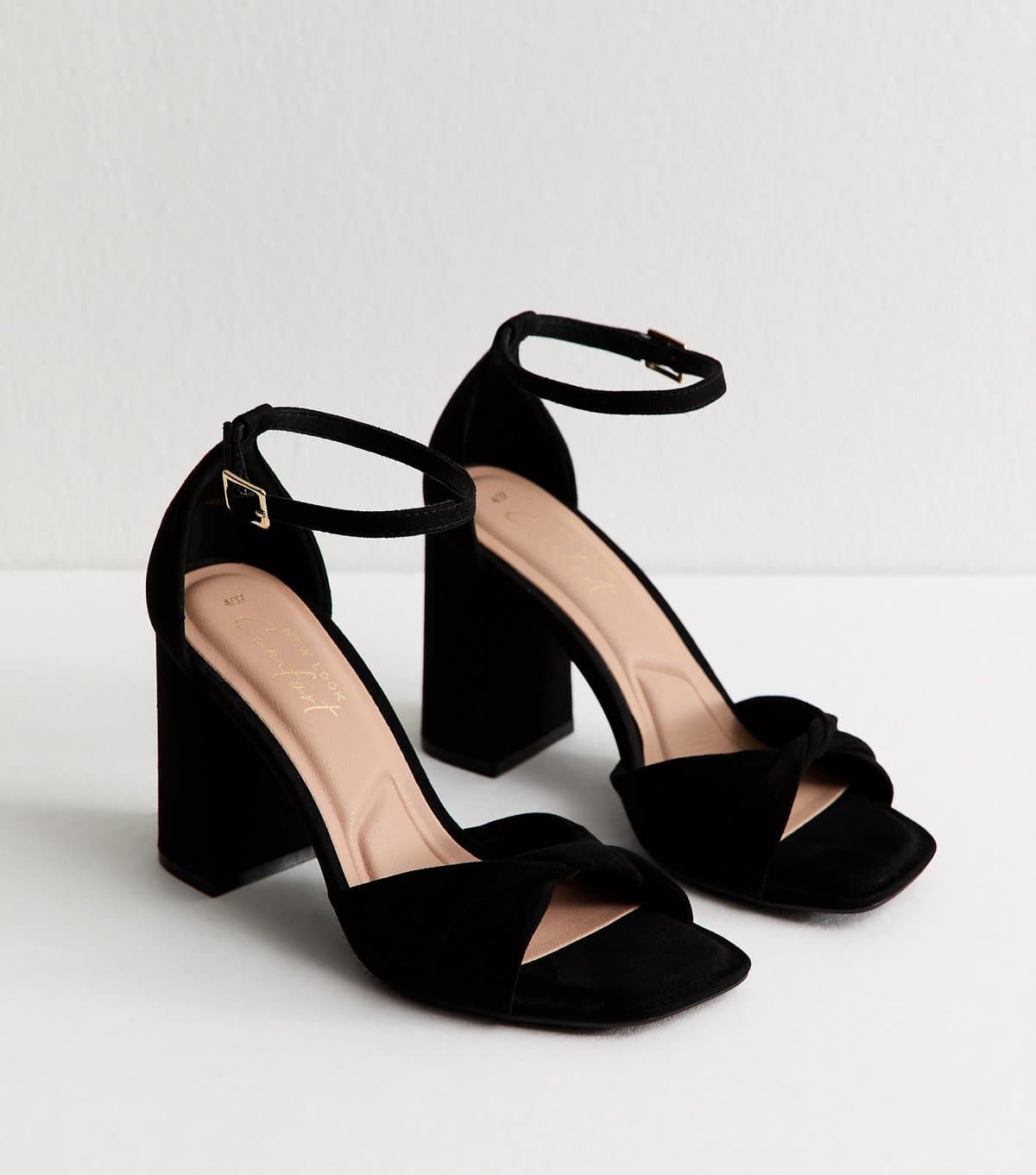 New Look Women's Black Twist Vamp Open Toe Heeled Sandals Vegan New Look