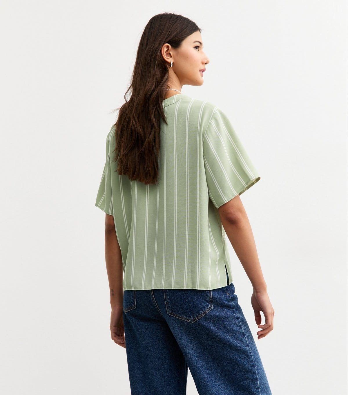 New Look Women's Green Striped Short Sleeve Shirt New Look - 4