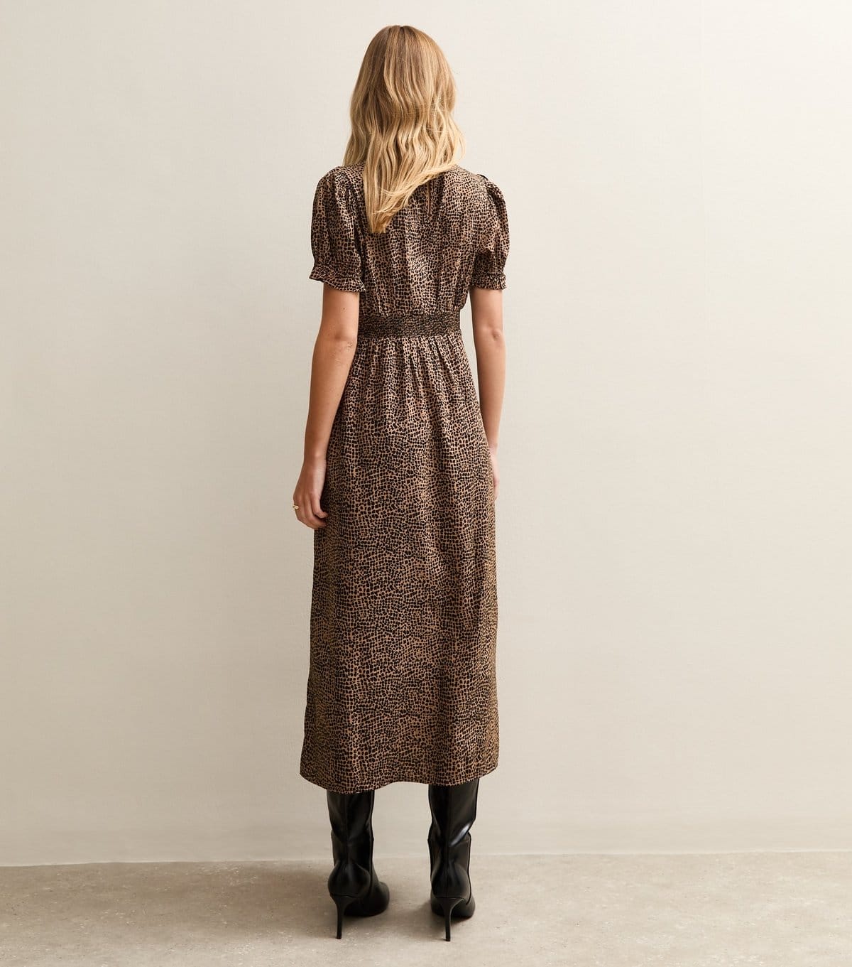 New Look Women's Brown Animal Print Puff Sleeve Midi Dress New Look - 4