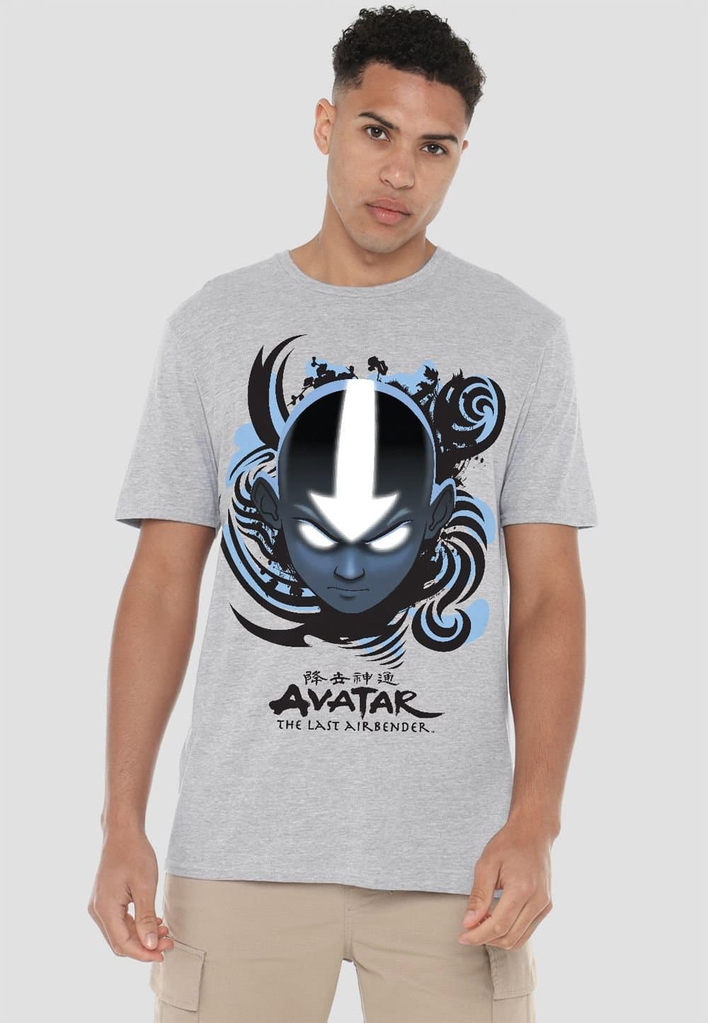 Avatar: The Last Airbender Avatar: The Last Airbender Men's Avatar The Last Airbender Airbender Blue & Black Kanji T-Shirt, Athletic Heather in Light Grey