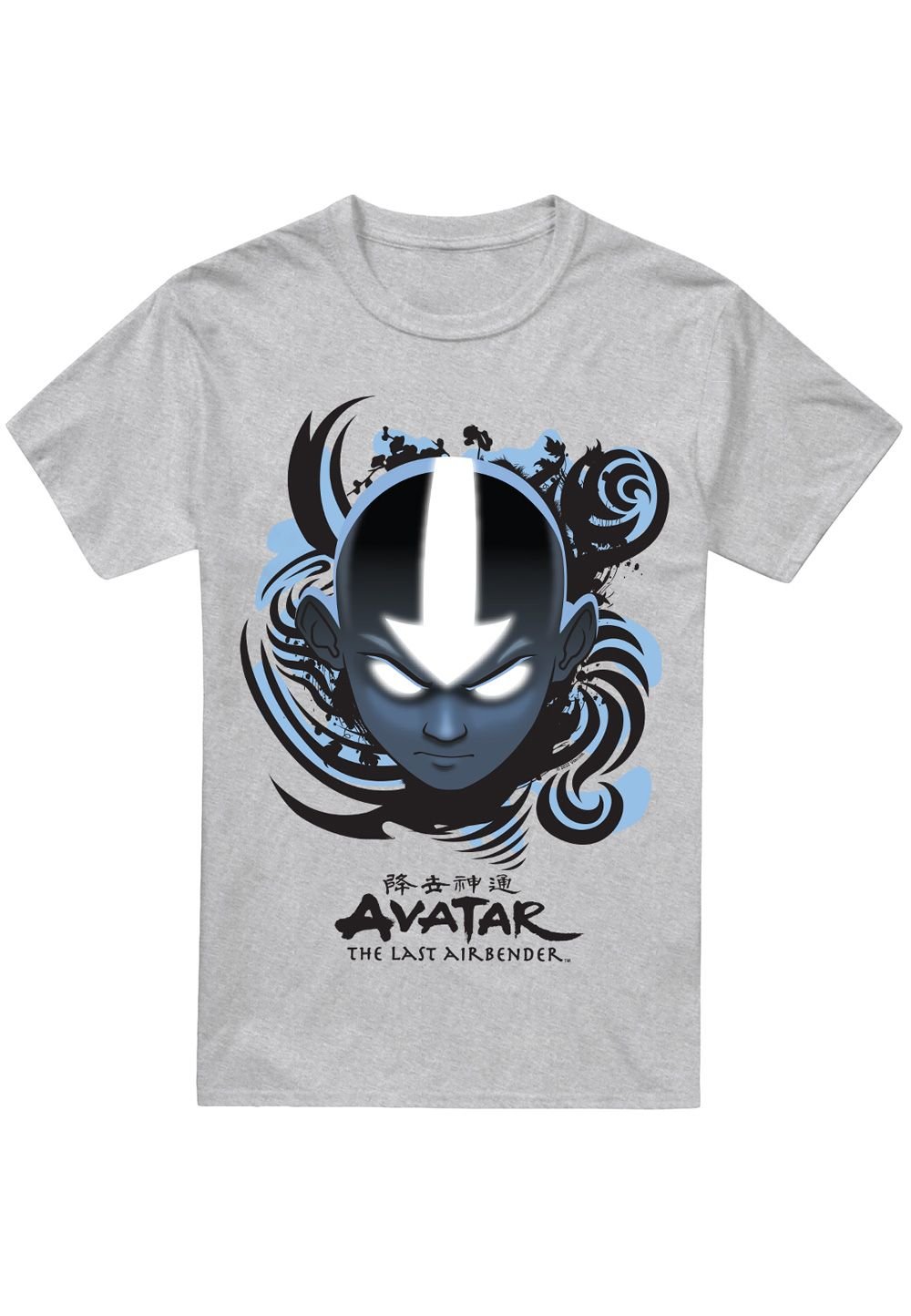 Avatar: The Last Airbender Avatar: The Last Airbender Men's Avatar The Last Airbender Airbender Blue & Black Kanji T-Shirt, Athletic Heather in Light Grey - 3