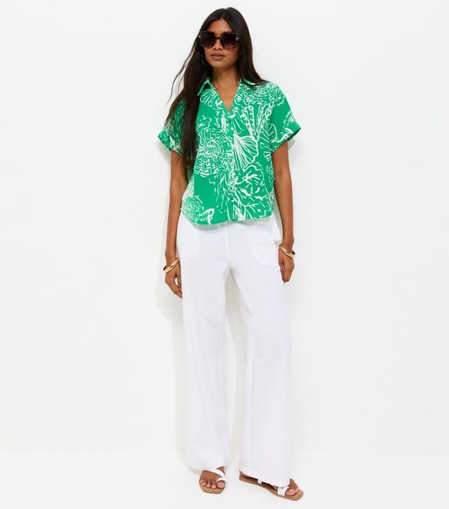 New Look Women's Green Abstract Print Short Sleeve Shirt New Look - 3