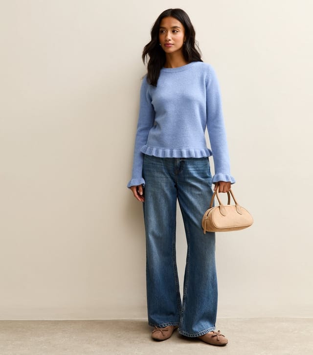 New Look Women's Petite Light Blue Midweight Frill Trimmed Jumper New Look - 2