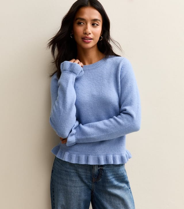 New Look Women's Petite Light Blue Midweight Frill Trimmed Jumper New Look - 3