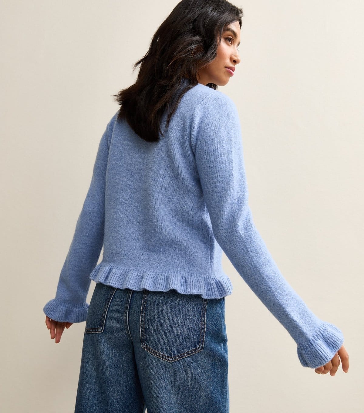 New Look Women's Petite Light Blue Midweight Frill Trimmed Jumper New Look - 4