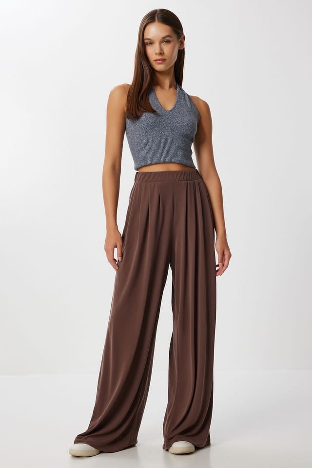 Happiness Istanbul Happiness Istanbul Women's Wide Leg Pull-On Palazzo Pants in Chocolate - 2