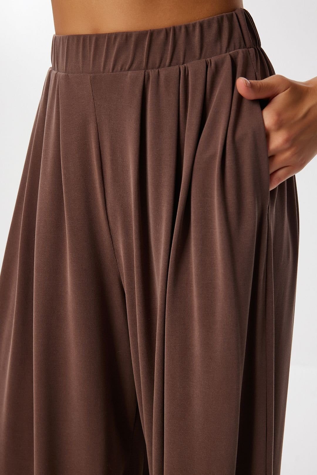 Happiness Istanbul Happiness Istanbul Women's Wide Leg Pull-On Palazzo Pants in Chocolate - 4