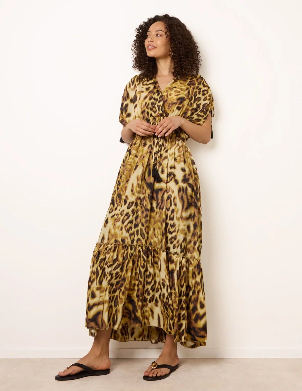 Blue Vanilla Animal Print Cross Over Channel Sleeve Kimono Maxi Dress