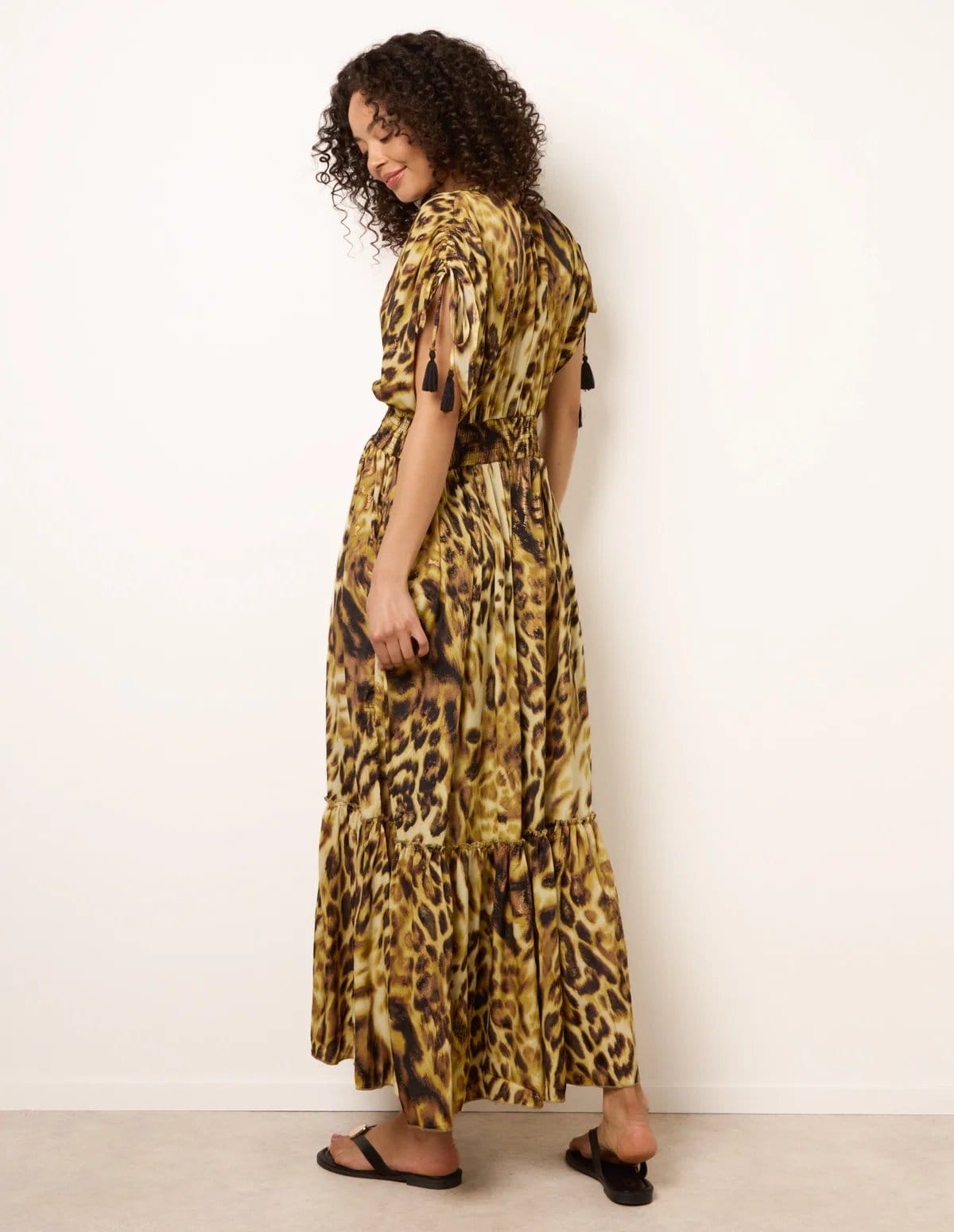 Blue Vanilla Animal Print Cross Over Channel Sleeve Kimono Maxi Dress - 4