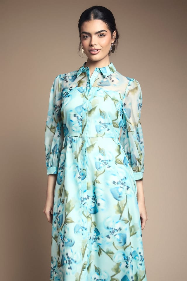 Wallis Wallis Women's Floral Organza Button Midi dress in Mint - 2