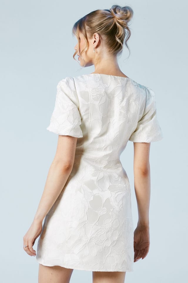 Coast Coast Women's Puff Sleeve Jewel Button Bridal Mini Dress in Ivory - 3