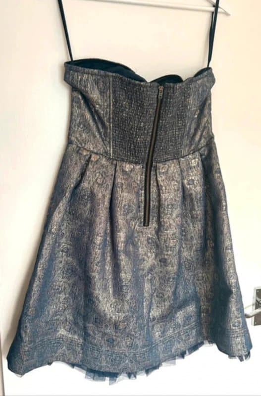 Tommy Hilfiger 🖤 Tommy Hilfiger Denim Metallic Jacquard Prom Dress Y2K Party Mini Dress L 🖤