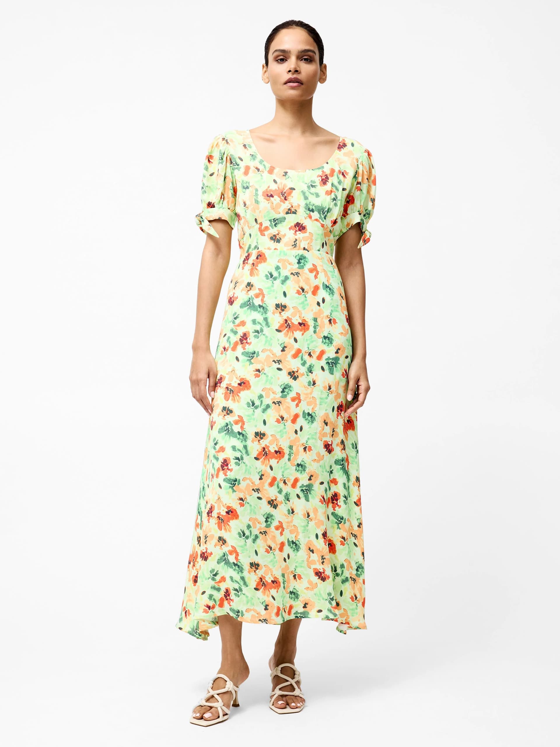 French Connection Eve Crepe Scoop Neck Midi Dress Apple Green Multi